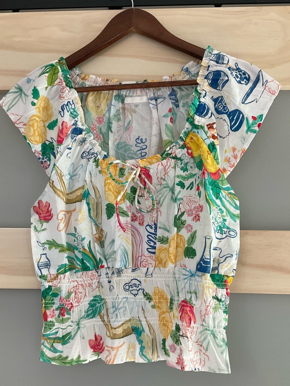 MOTHER The SS Doll Face Panel Cotton Floral Peasant Top S
